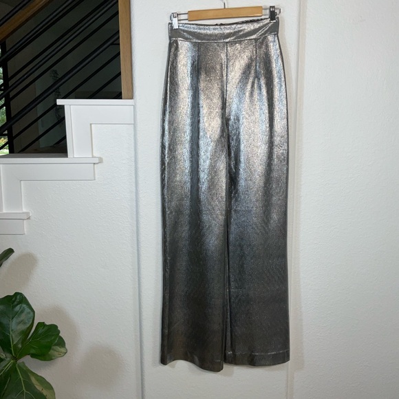 Anthropologie Hutch Shimmering Silver Women's Trousers - Picture 2 of 8